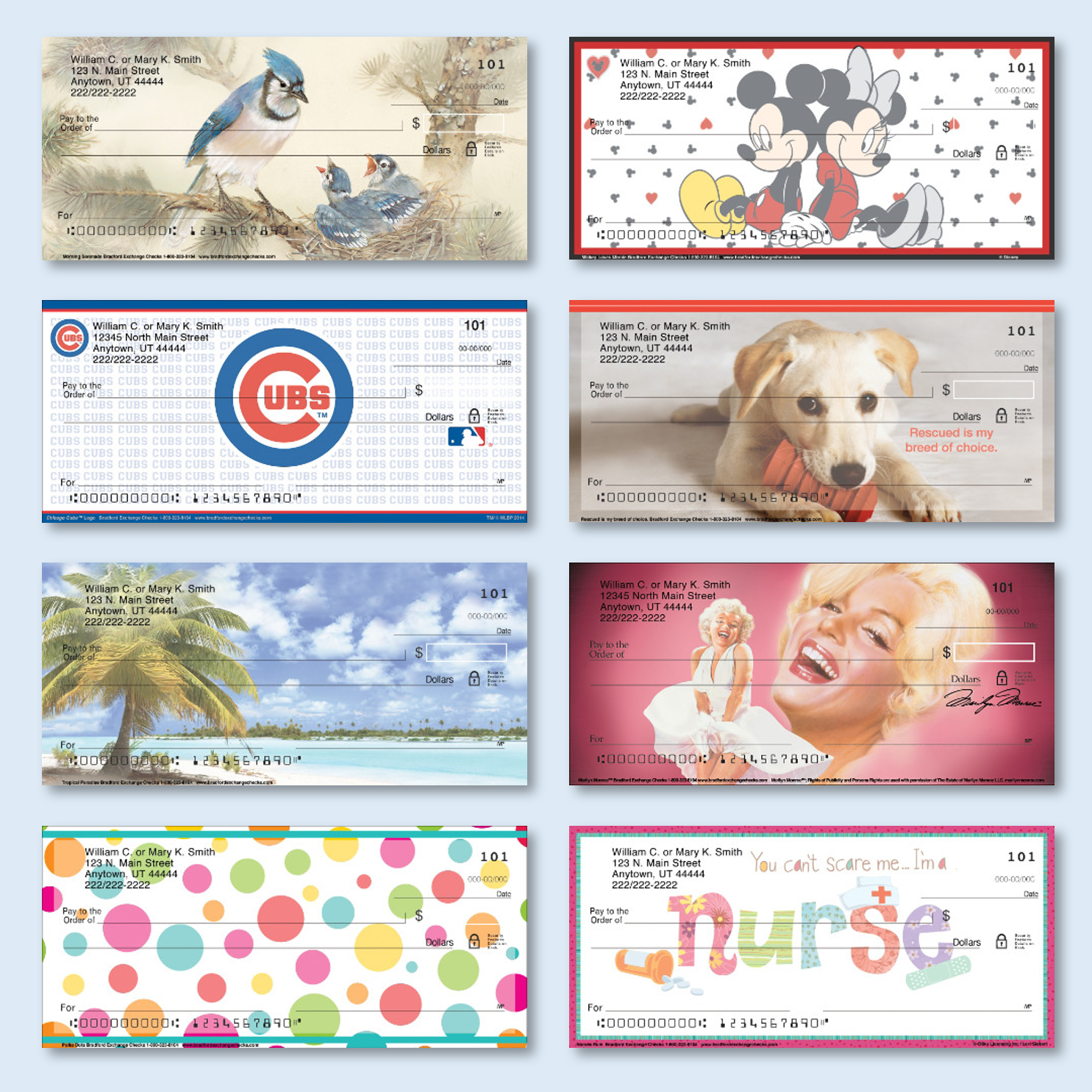 8 different check designs